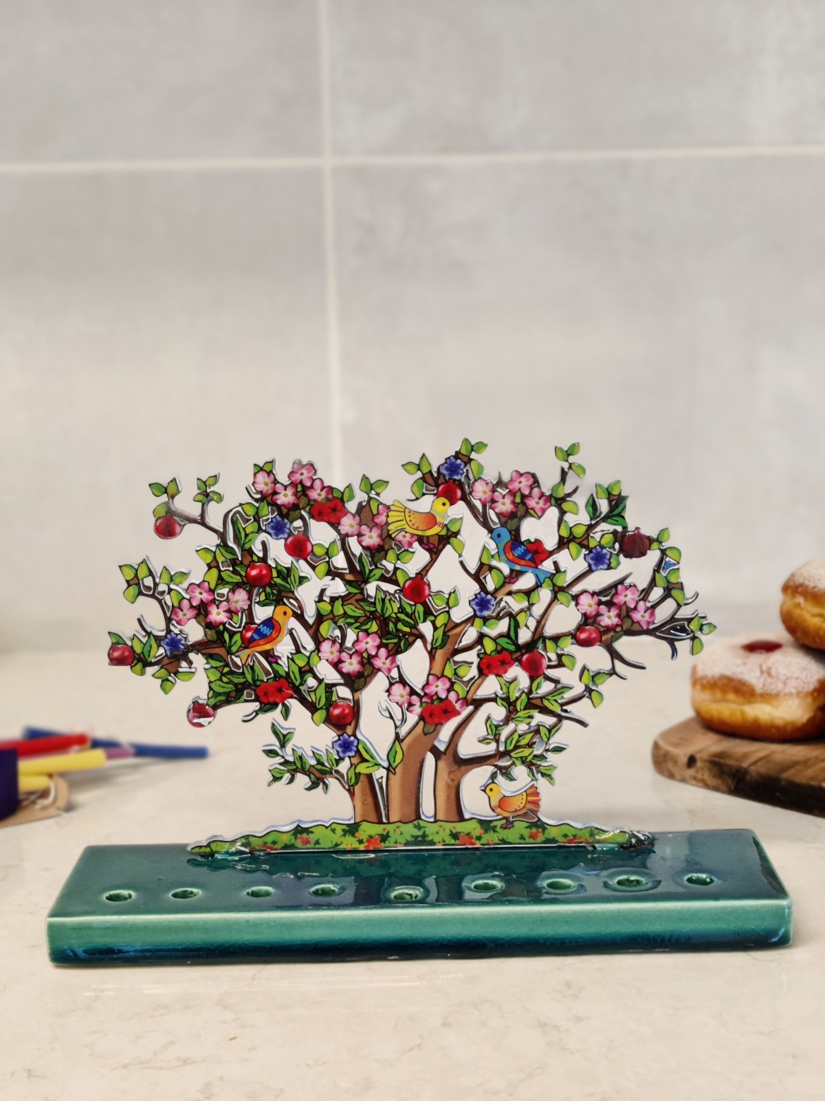 ילדים צבעוני עץ חיים חנוכה מנורה טבעי, חנוכה צבעוני